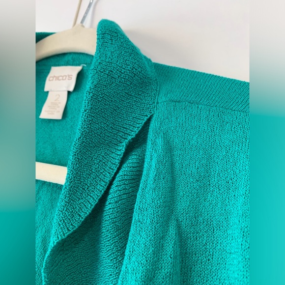 Chico’s Teal Ruffled Open Front Cardigan - sz 2 (L) - Picture 4 of 12